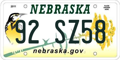 NE license plate 92SZ58