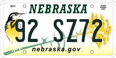 NE license plate 92SZ72