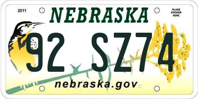 NE license plate 92SZ74