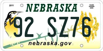 NE license plate 92SZ76