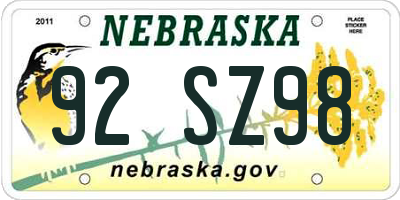 NE license plate 92SZ98