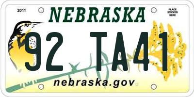 NE license plate 92TA41