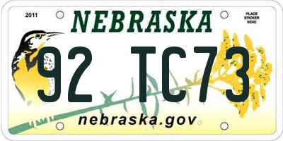 NE license plate 92TC73