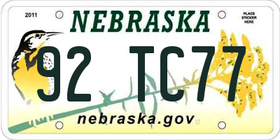 NE license plate 92TC77