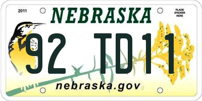 NE license plate 92TD11