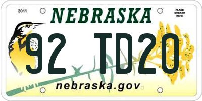 NE license plate 92TD20