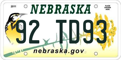 NE license plate 92TD93