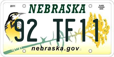 NE license plate 92TF11