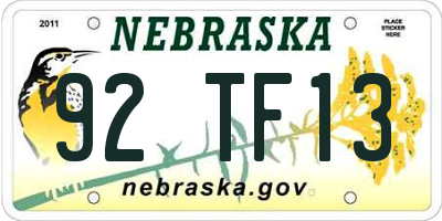 NE license plate 92TF13