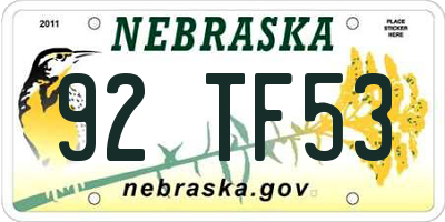 NE license plate 92TF53
