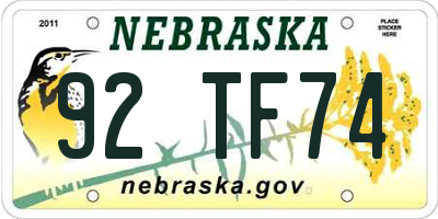 NE license plate 92TF74