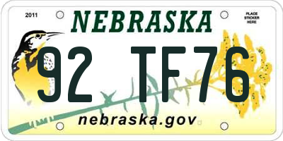 NE license plate 92TF76