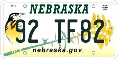 NE license plate 92TF82