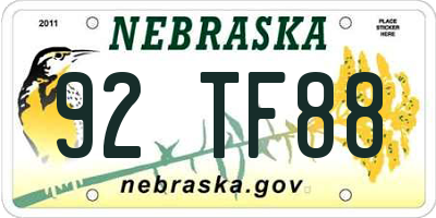 NE license plate 92TF88
