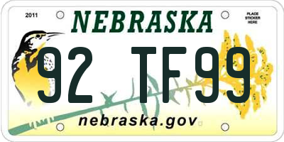NE license plate 92TF99