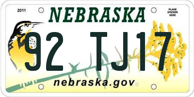 NE license plate 92TJ17