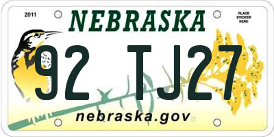 NE license plate 92TJ27