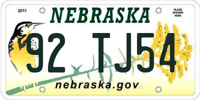 NE license plate 92TJ54