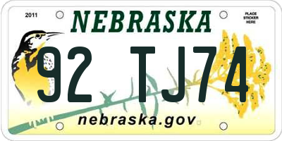 NE license plate 92TJ74