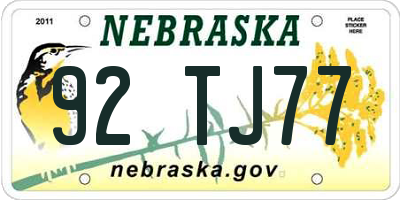 NE license plate 92TJ77