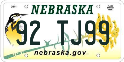 NE license plate 92TJ99