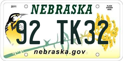 NE license plate 92TK32