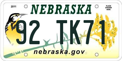 NE license plate 92TK71