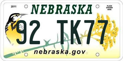 NE license plate 92TK77