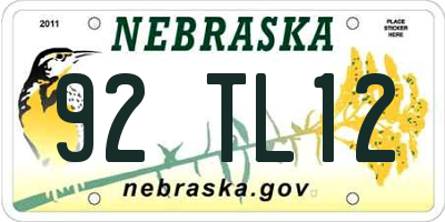 NE license plate 92TL12