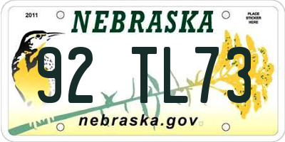 NE license plate 92TL73