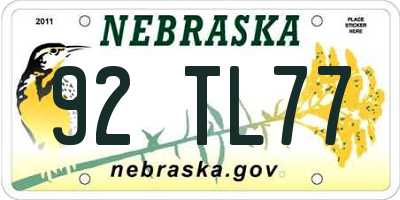 NE license plate 92TL77