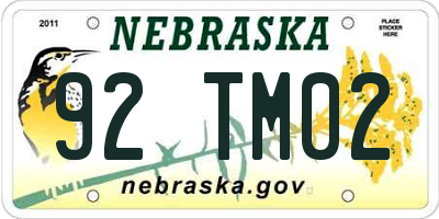 NE license plate 92TM02