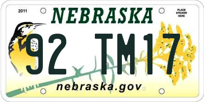 NE license plate 92TM17