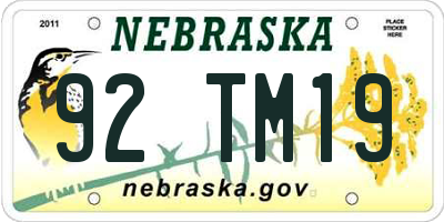 NE license plate 92TM19