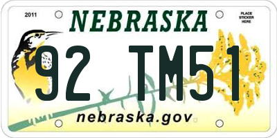 NE license plate 92TM51