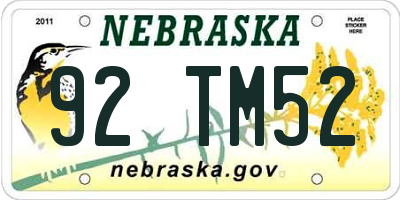 NE license plate 92TM52