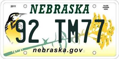 NE license plate 92TM77