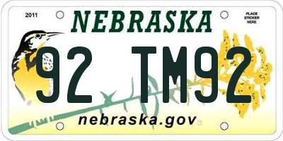 NE license plate 92TM92