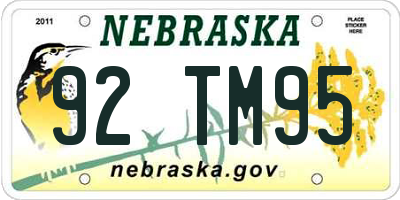 NE license plate 92TM95