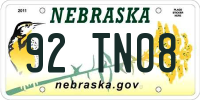 NE license plate 92TN08
