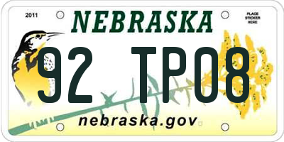 NE license plate 92TP08