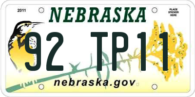 NE license plate 92TP11
