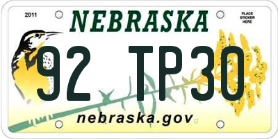 NE license plate 92TP30