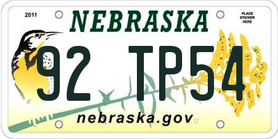 NE license plate 92TP54