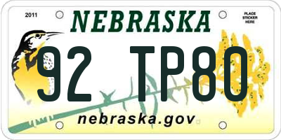 NE license plate 92TP80