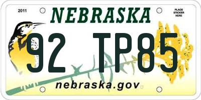 NE license plate 92TP85