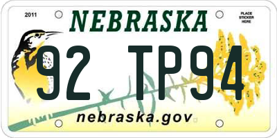 NE license plate 92TP94