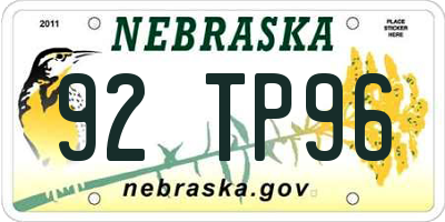 NE license plate 92TP96