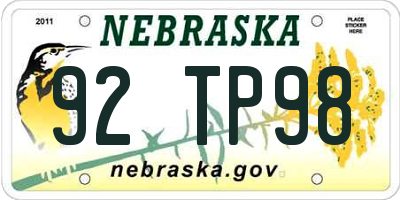 NE license plate 92TP98