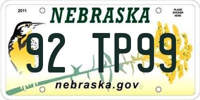 NE license plate 92TP99